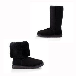 Ugg Australia Classic Tall Boots Size 8 Black Sheepskin & Suede Size 6